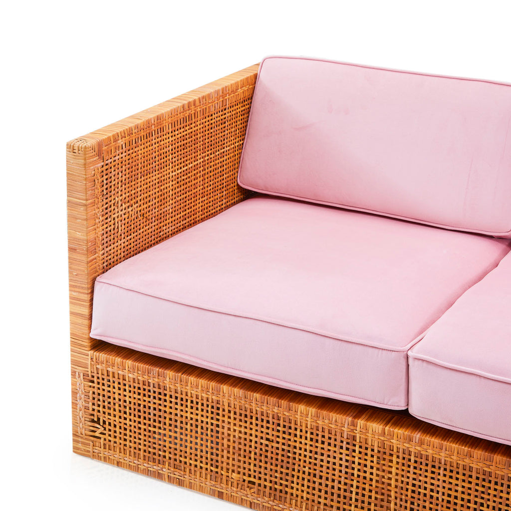 Pink Velvet + Wicker Sofa