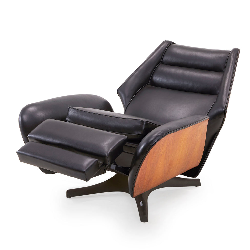 Black Leather & Wood Huge  Recliner Armchair