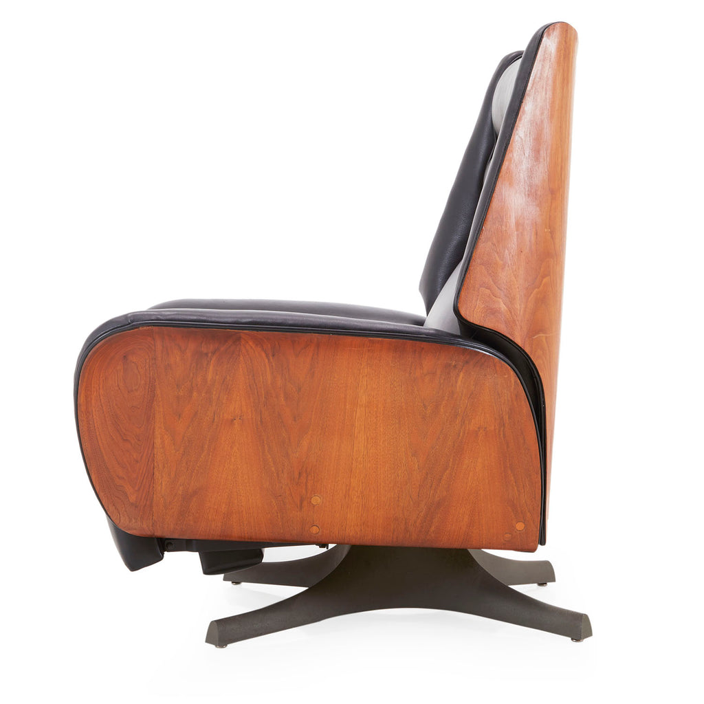Black Leather & Wood Huge  Recliner Armchair