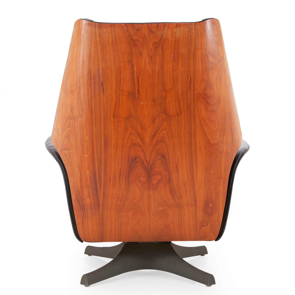 Black Leather & Wood Huge  Recliner Armchair