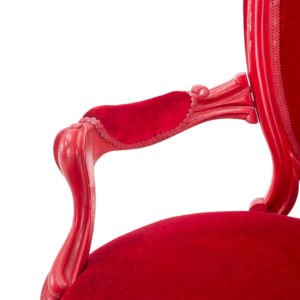 Red Velvet & Wood Victorian Arm Chair