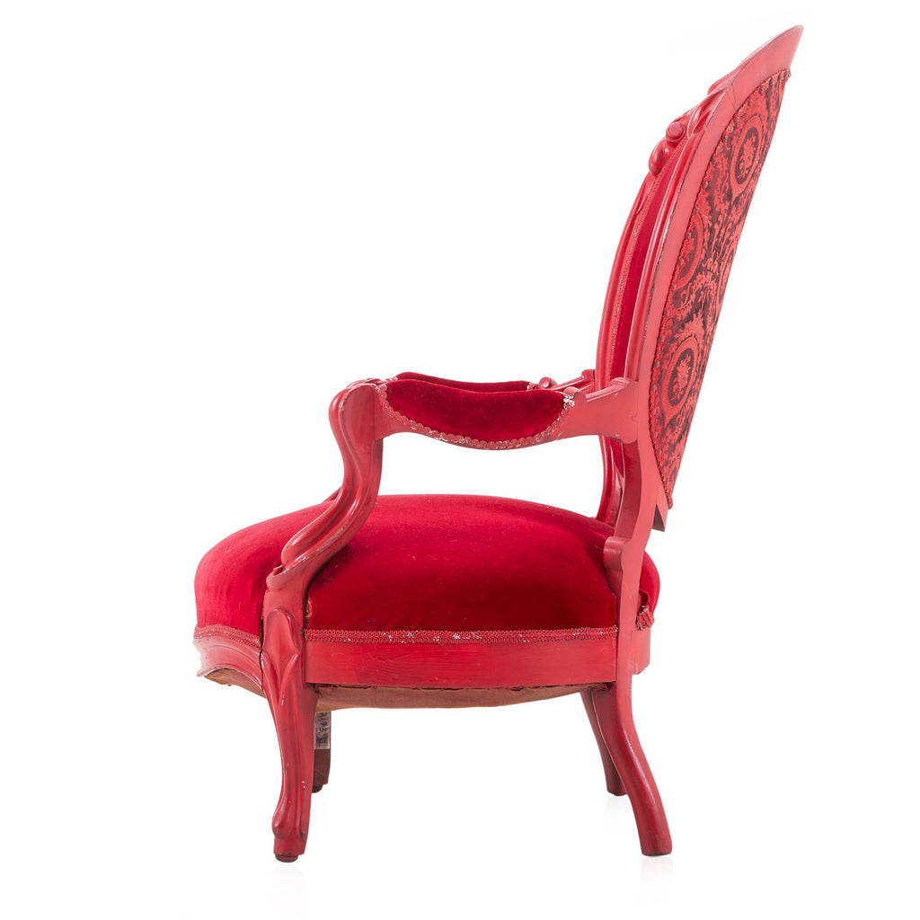 Red Velvet & Wood Victorian Arm Chair