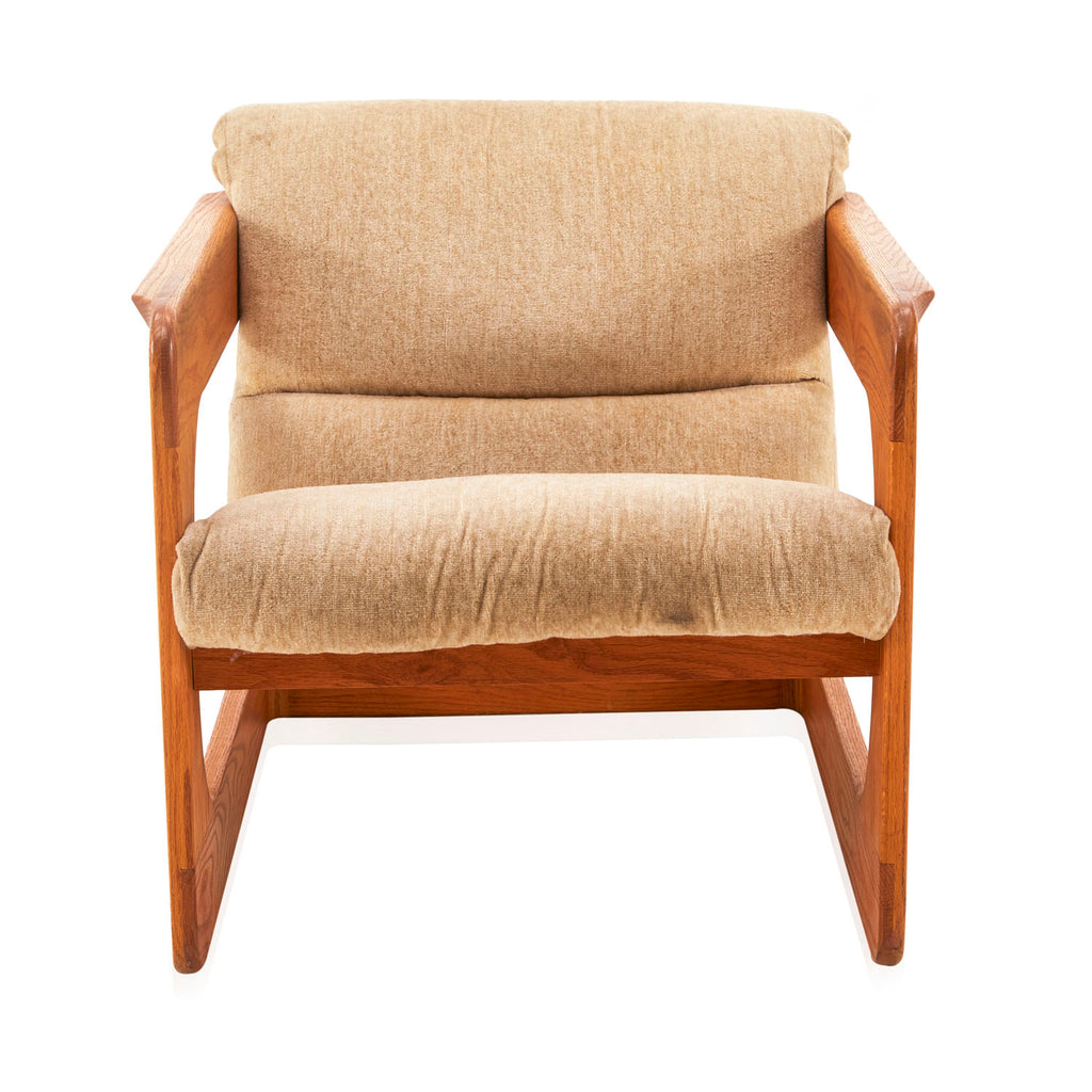 Vintage Beige Fabric + Smooth Wood Lounge Chair