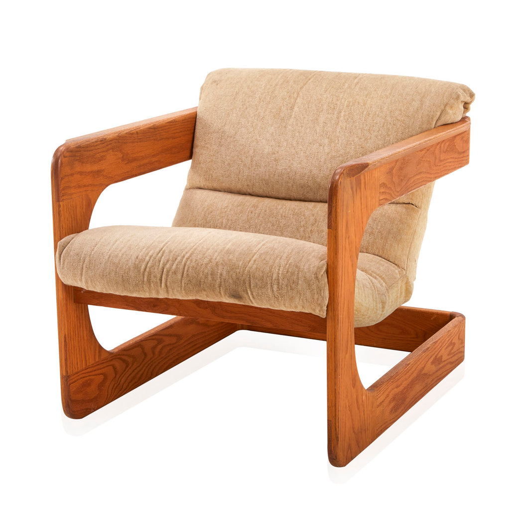 Vintage Beige Fabric + Smooth Wood Lounge Chair