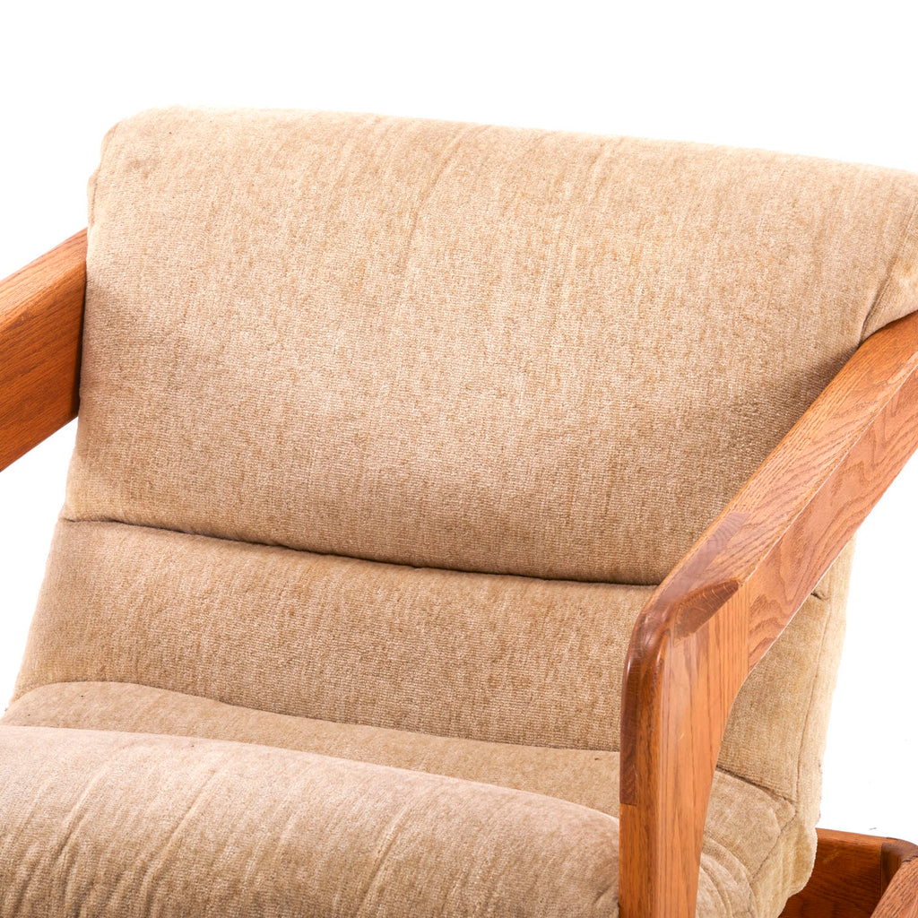 Vintage Beige Fabric + Smooth Wood Lounge Chair