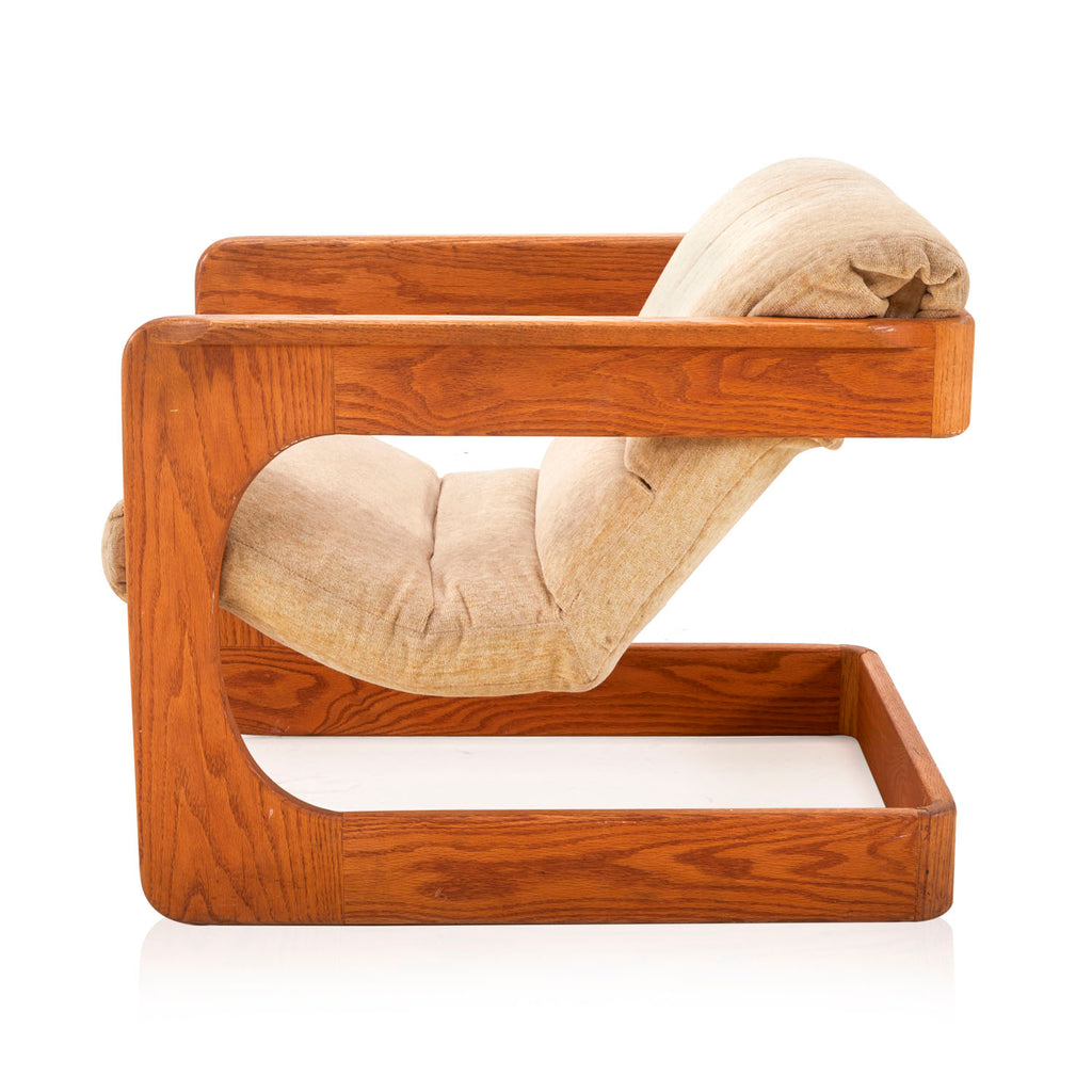 Vintage Beige Fabric + Smooth Wood Lounge Chair