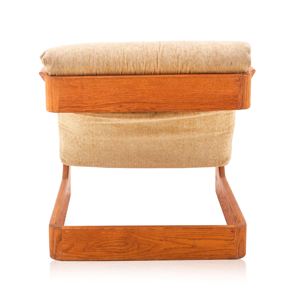Vintage Beige Fabric + Smooth Wood Lounge Chair