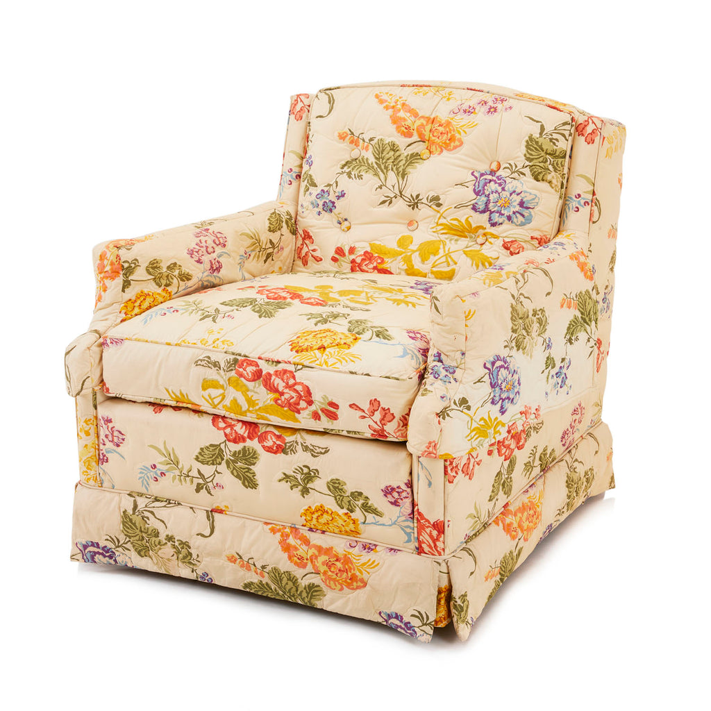 Cream Quilted Floral Lounge Chair