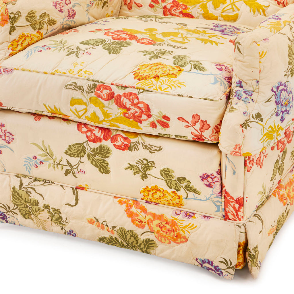 Cream Quilted Floral Lounge Chair