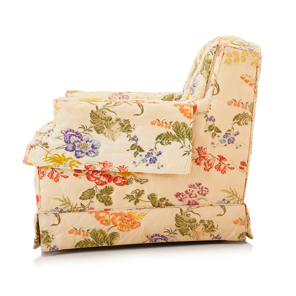 Cream Quilted Floral Lounge Chair