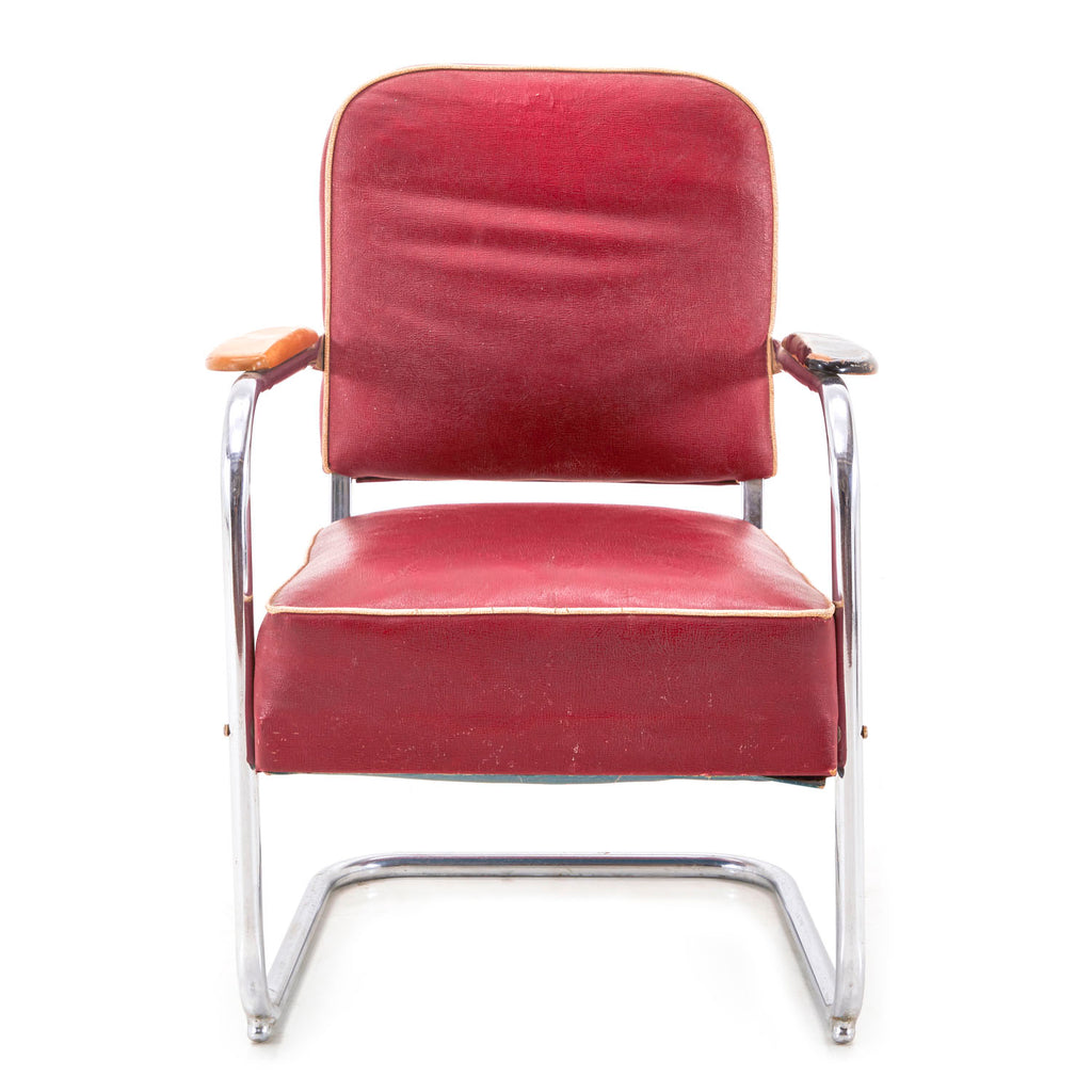Red Distressed Vinyl Deco Arm Chair