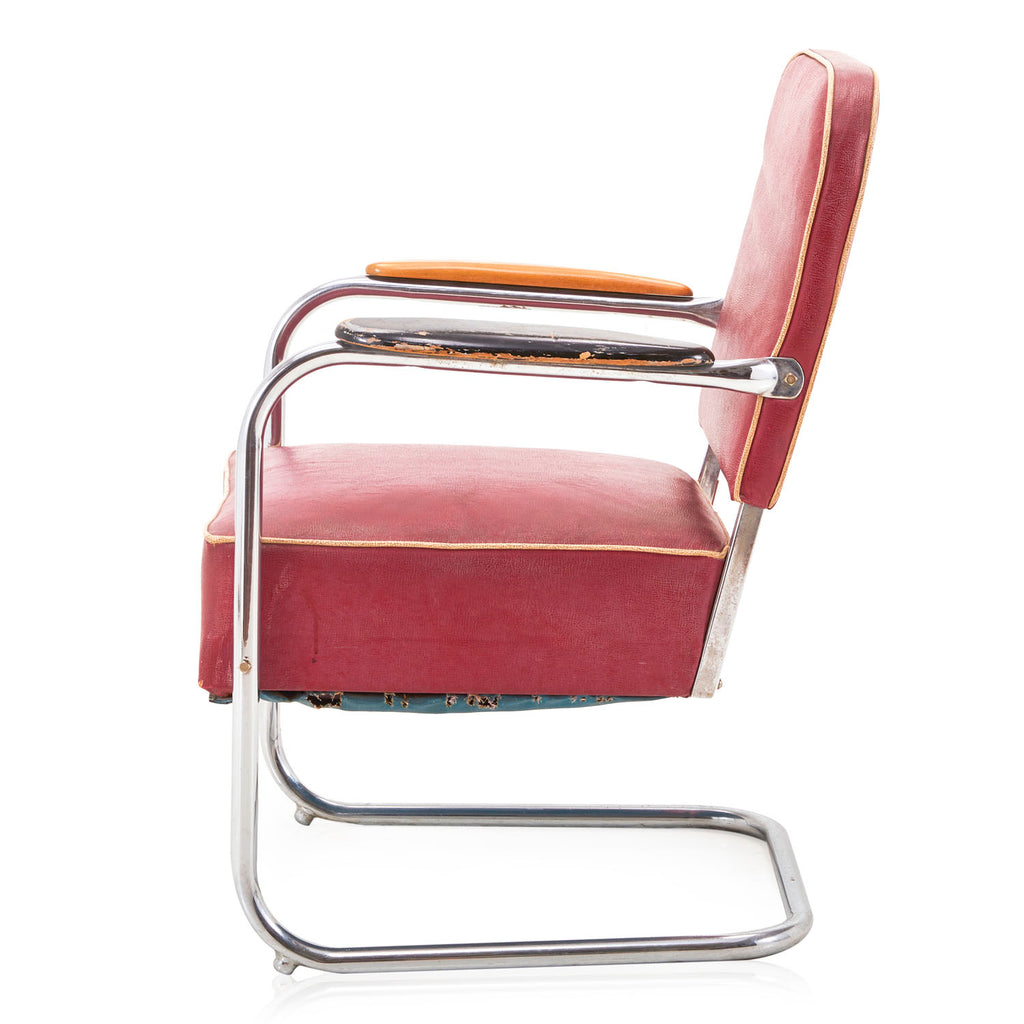 Red Distressed Vinyl Deco Arm Chair