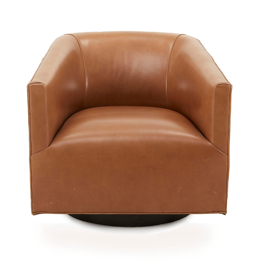 Brown Leather Swivel Armchair