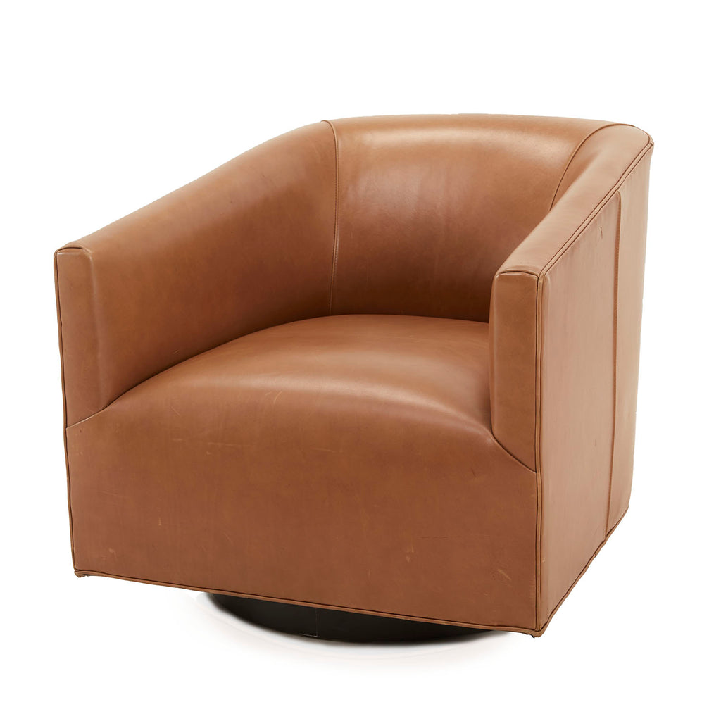 Brown Leather Swivel Armchair