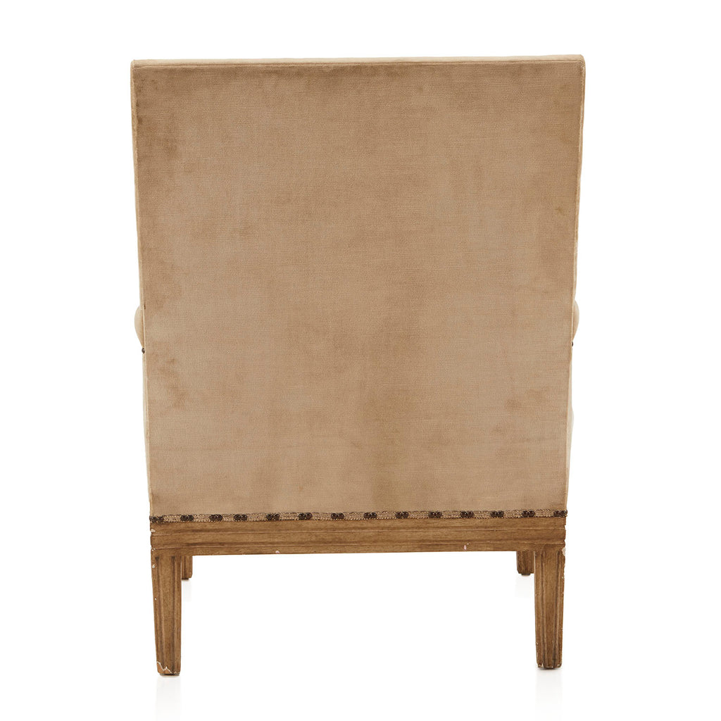 Beige Velvet Armchair with Nailhead Trim