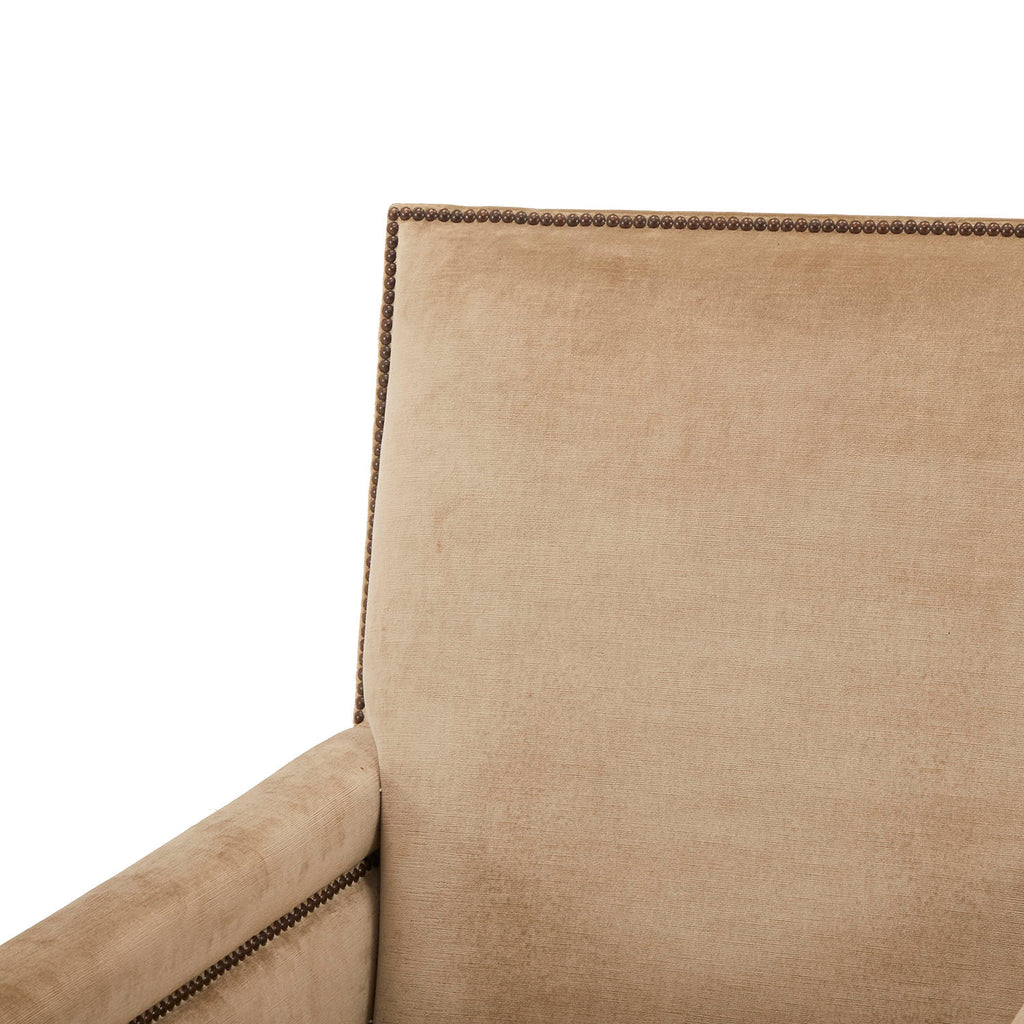 Beige Velvet Armchair with Nailhead Trim