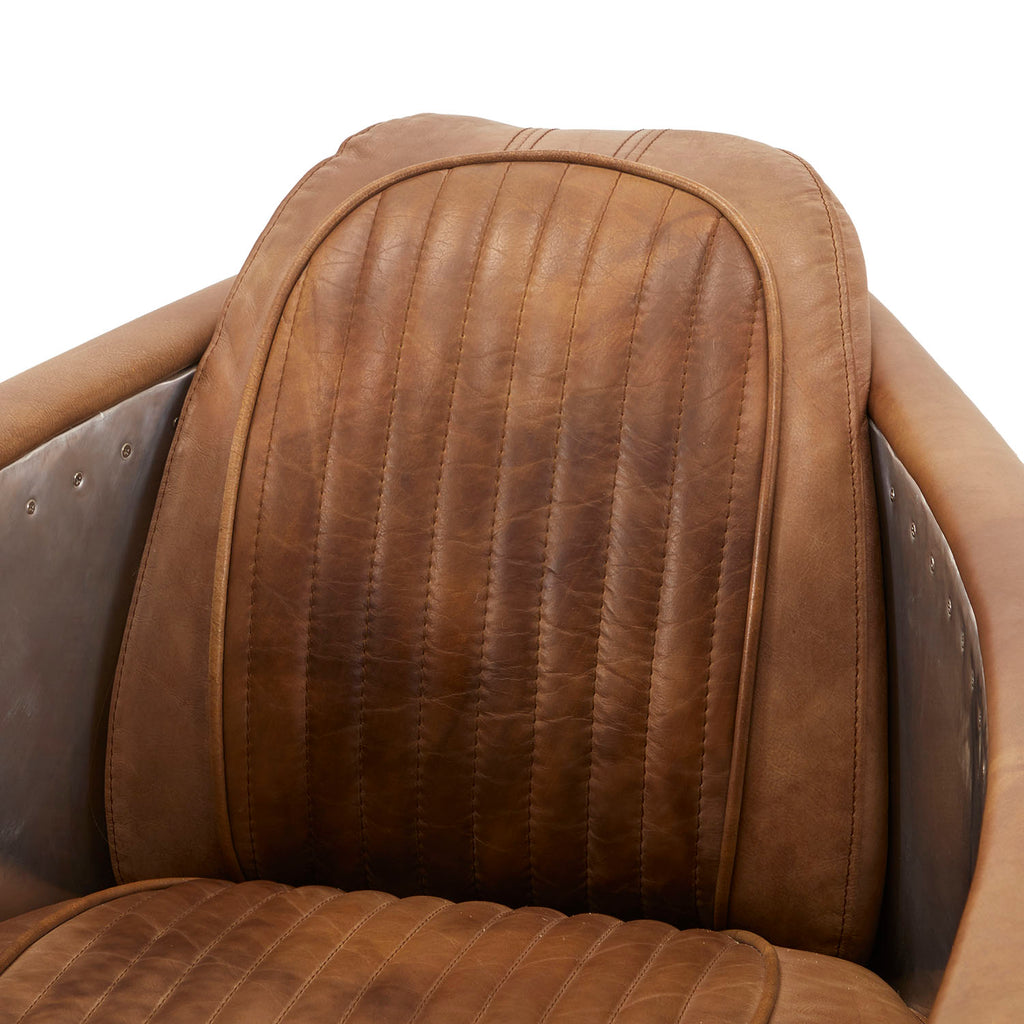 Brown Leather & Steel Patchwork Aviator Armchair