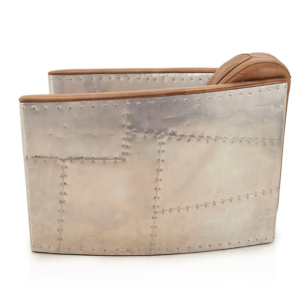 Brown Leather & Steel Patchwork Aviator Armchair