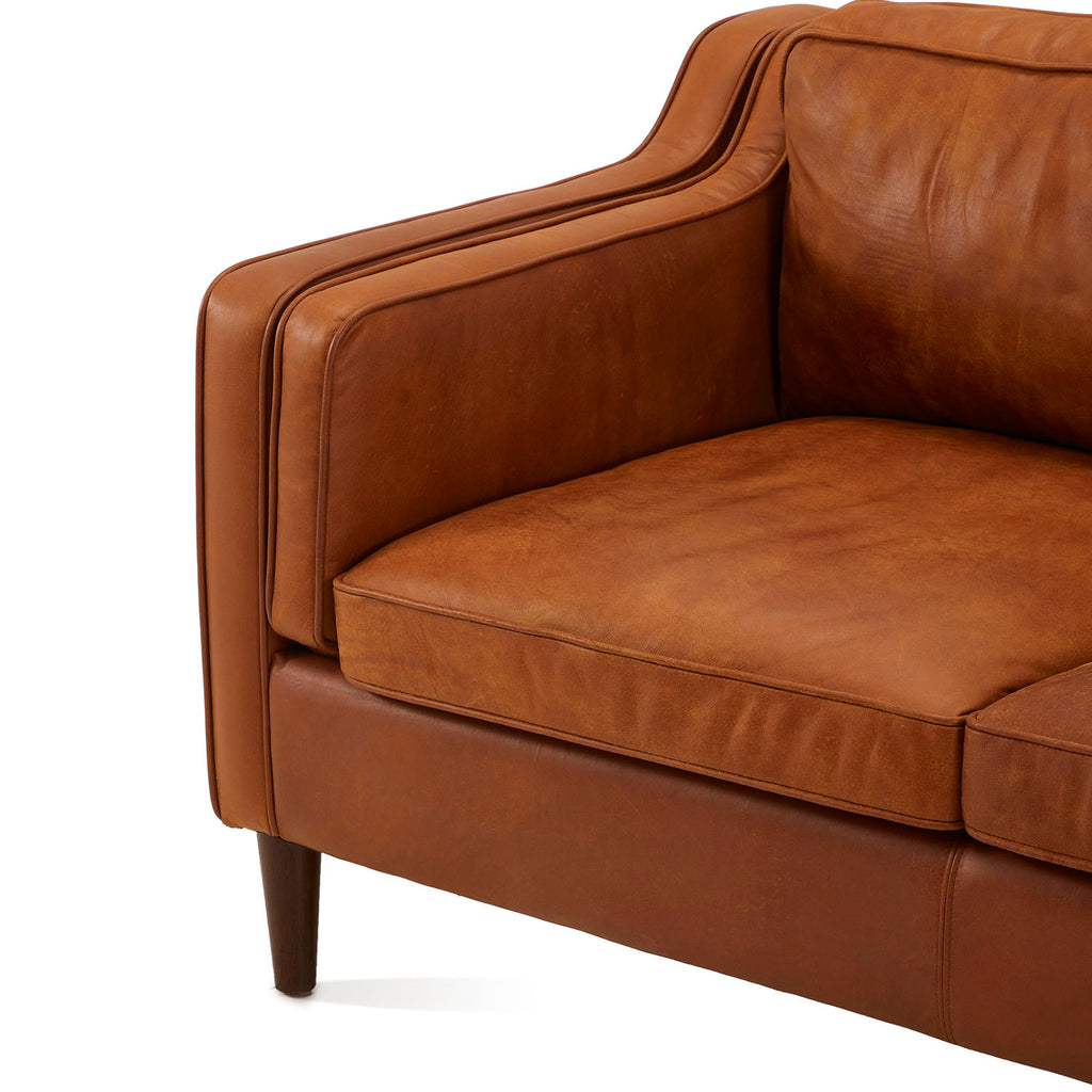 Mid-Century Brown Leather Sofa