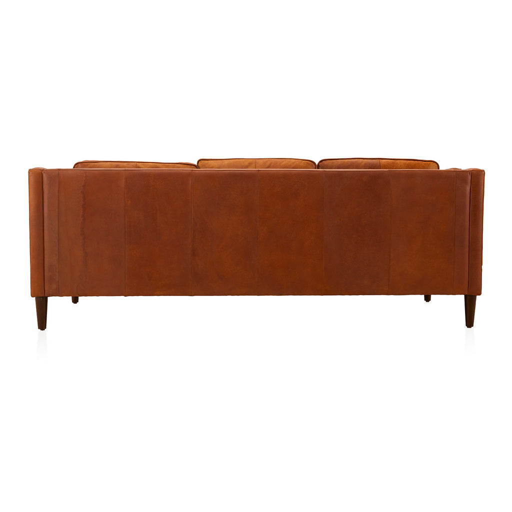 Mid-Century Brown Leather Sofa