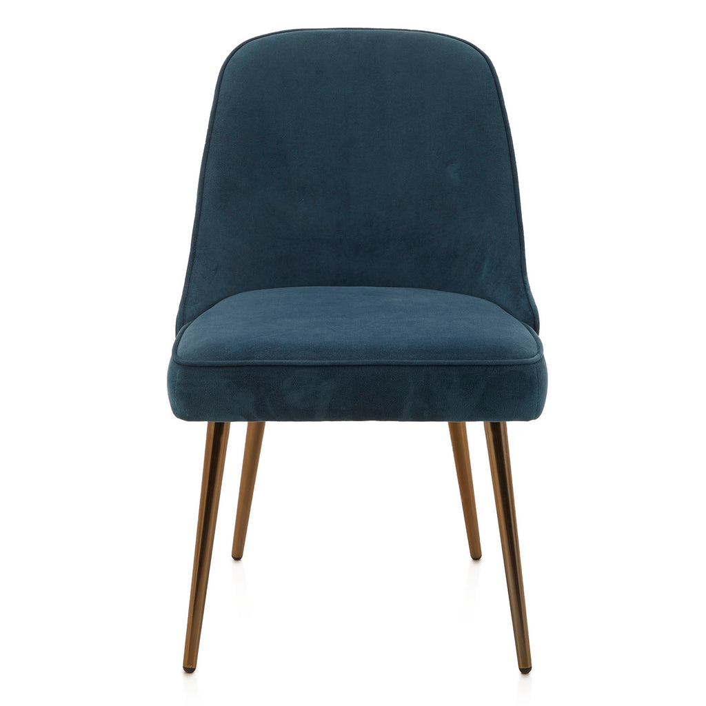 Blue Velvet Side Chair with Brass Legs
