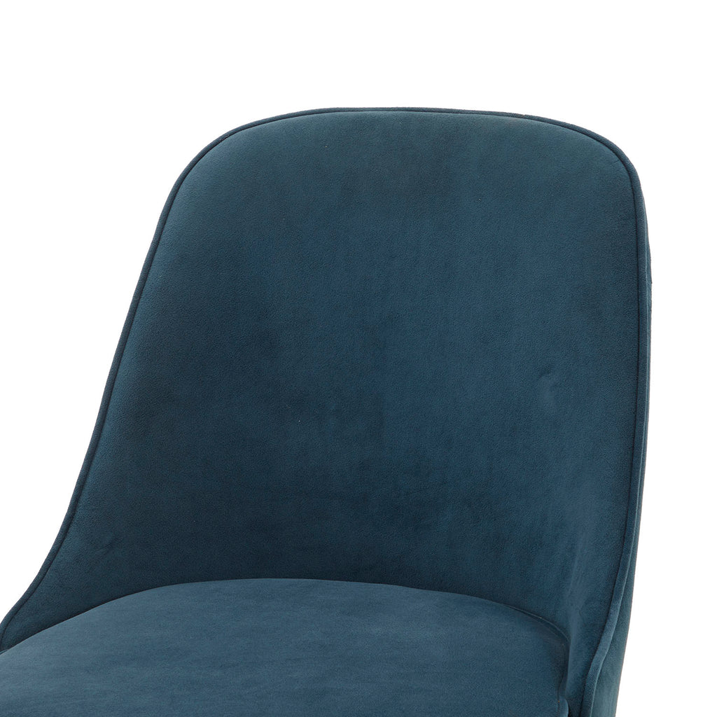 Blue Velvet Side Chair with Brass Legs