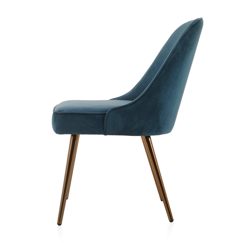 Blue Velvet Side Chair with Brass Legs