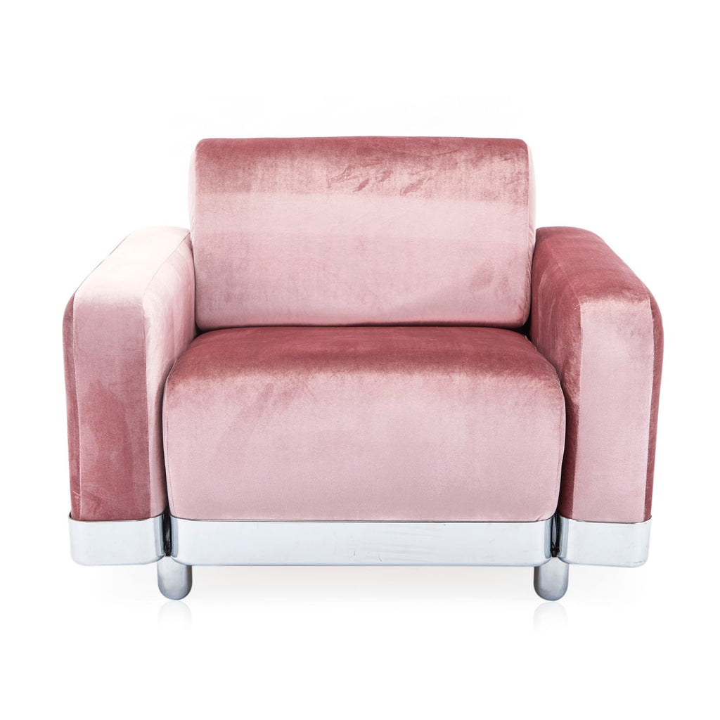 Pink Velvet & Chrome Deco Lounge Chair