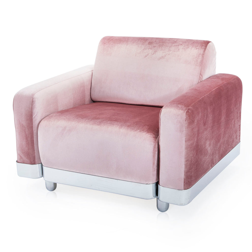 Pink Velvet & Chrome Deco Lounge Chair
