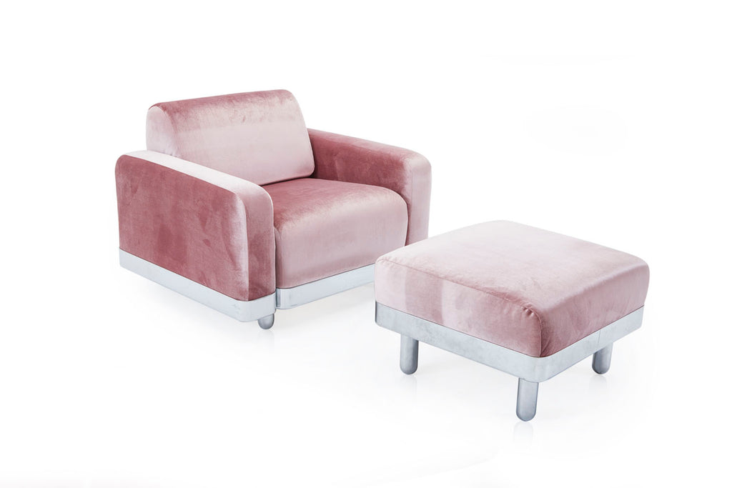 Pink Velvet & Chrome Deco Lounge Chair