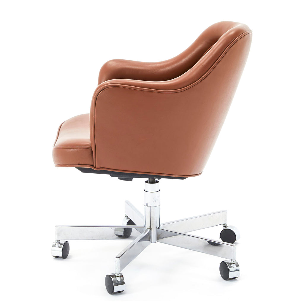 Brown Leather Rolling Arm Chair