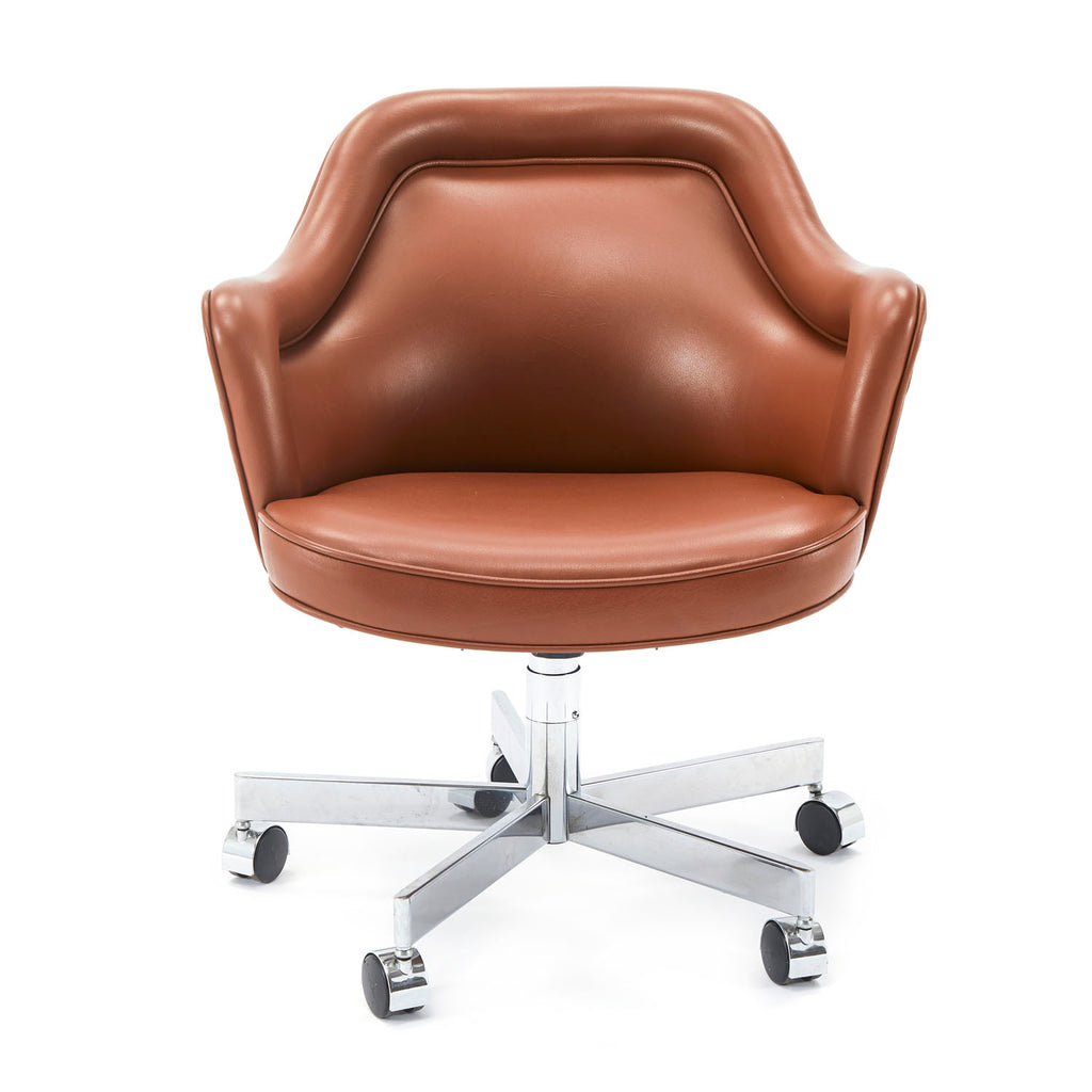 Brown Leather Rolling Arm Chair
