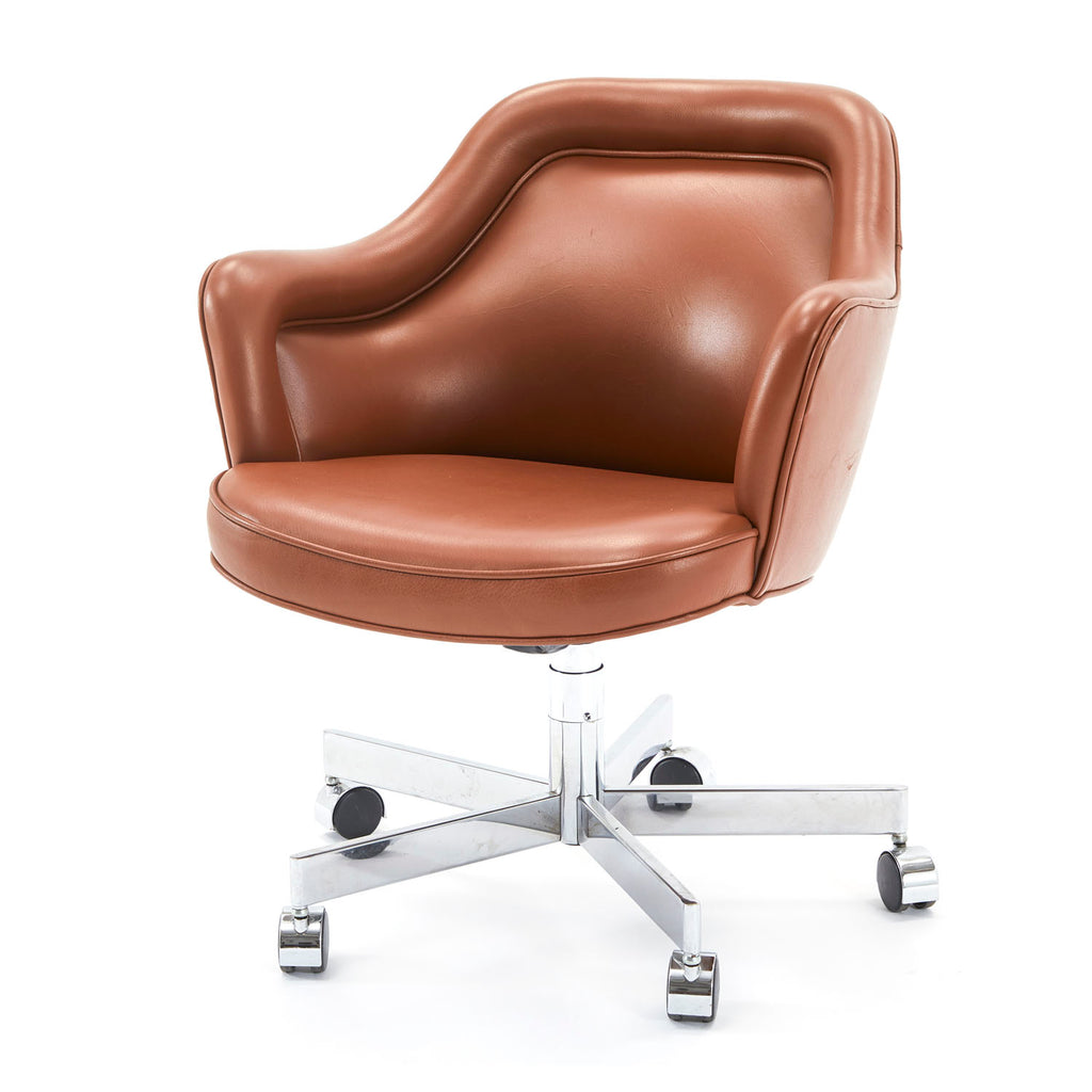 Brown Leather Rolling Arm Chair
