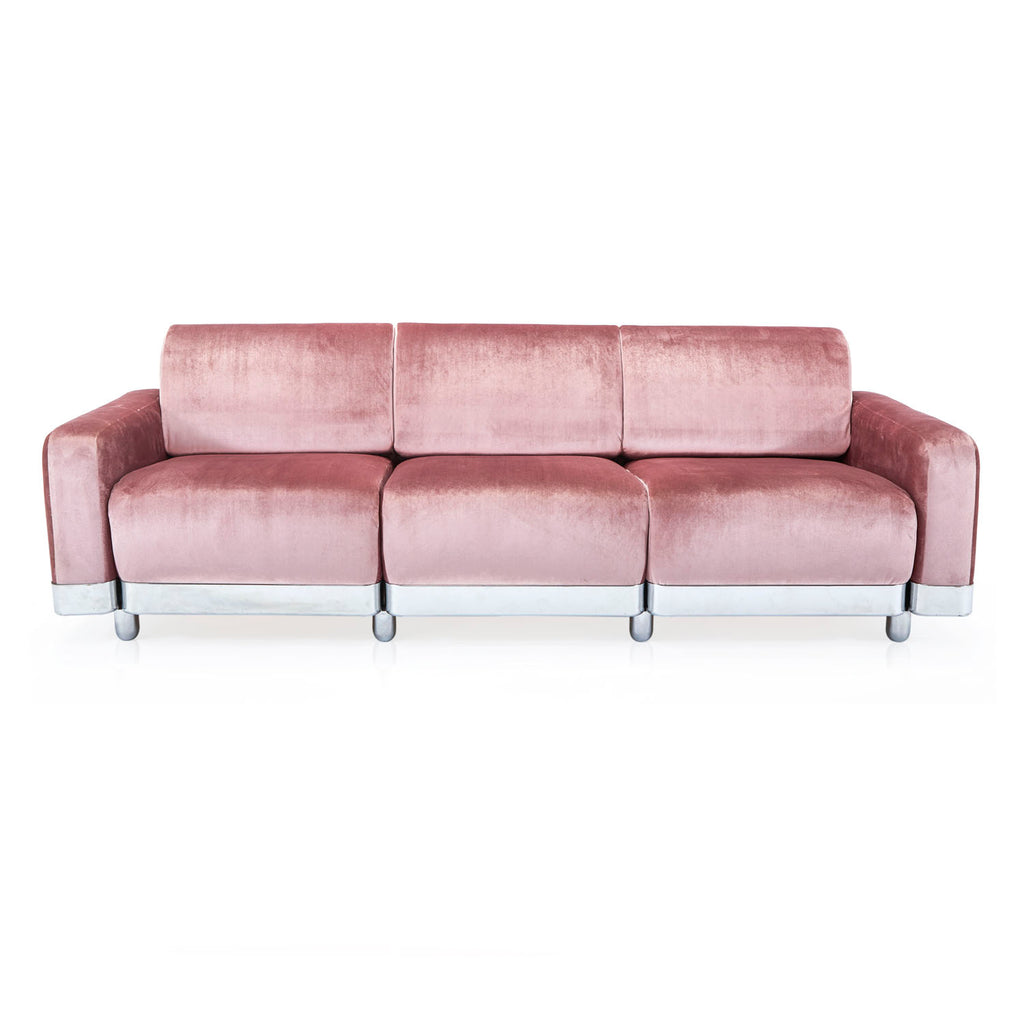 Pink Velvet & Chrome Deco Sofa