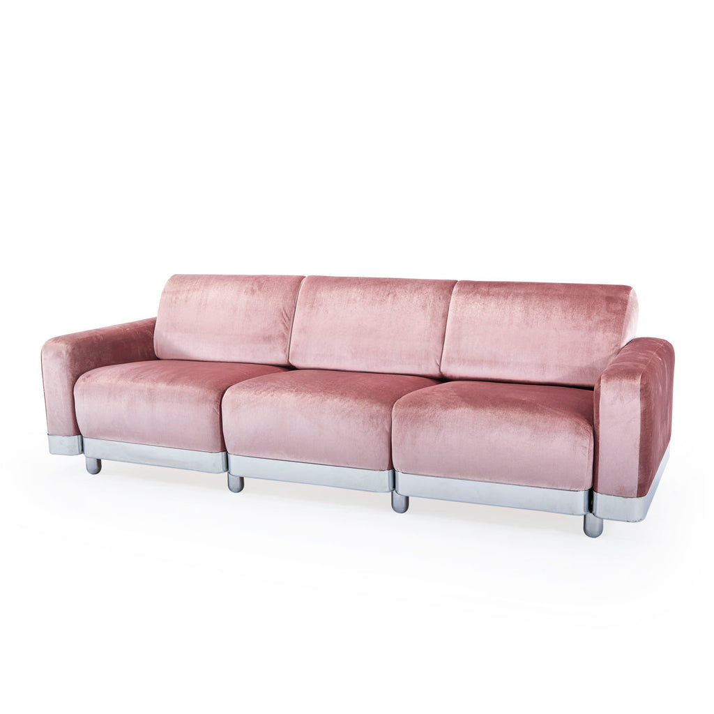 Pink Velvet & Chrome Deco Sofa