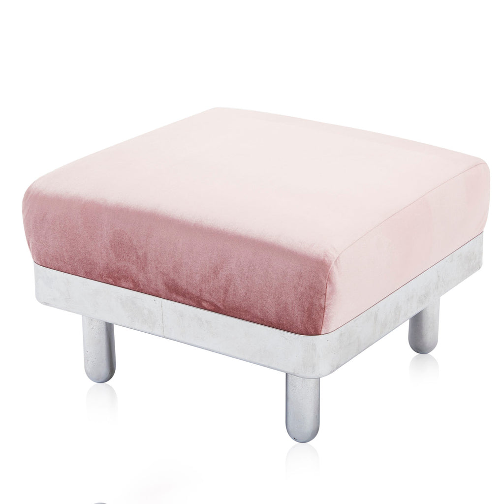 Pink Velvet & Chrome Ottoman