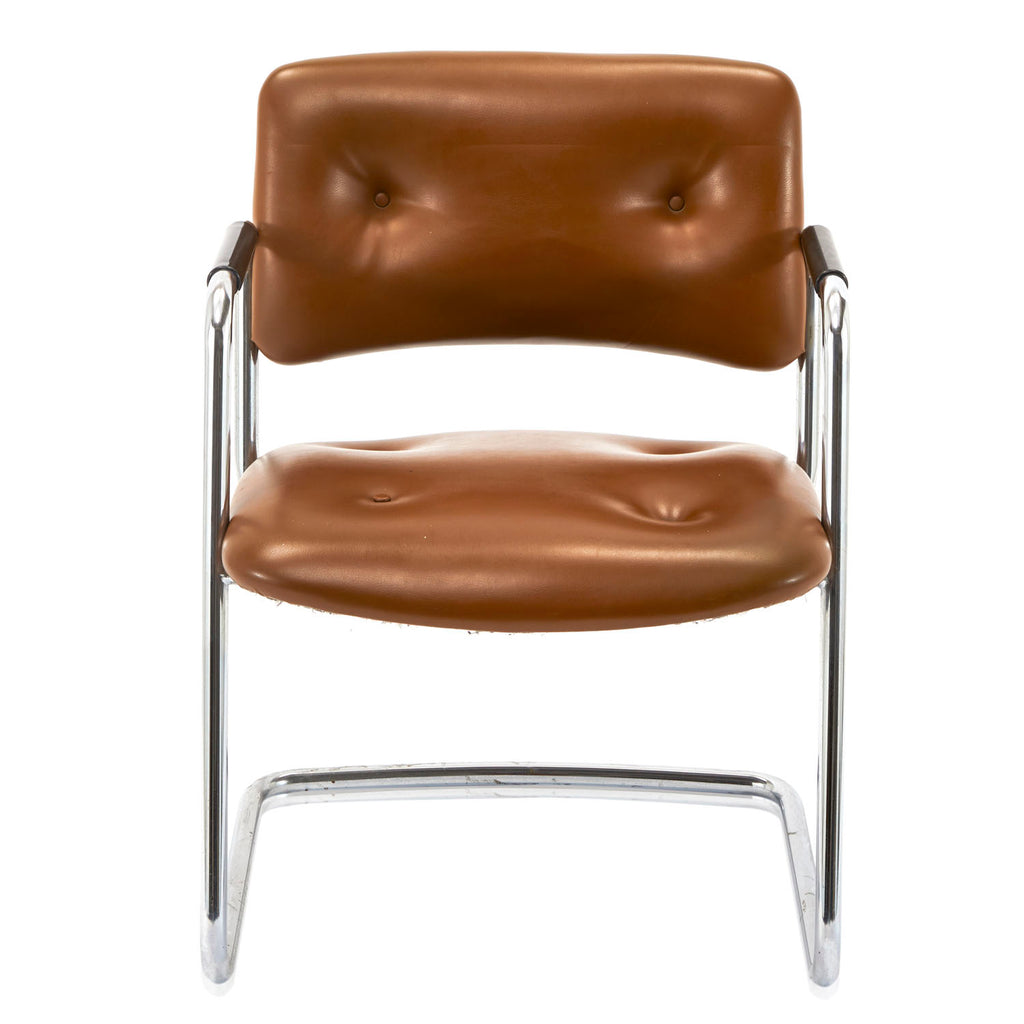 Brown Leather & Chrome Armchair