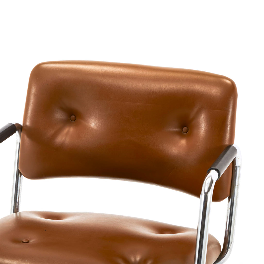Brown Leather & Chrome Armchair