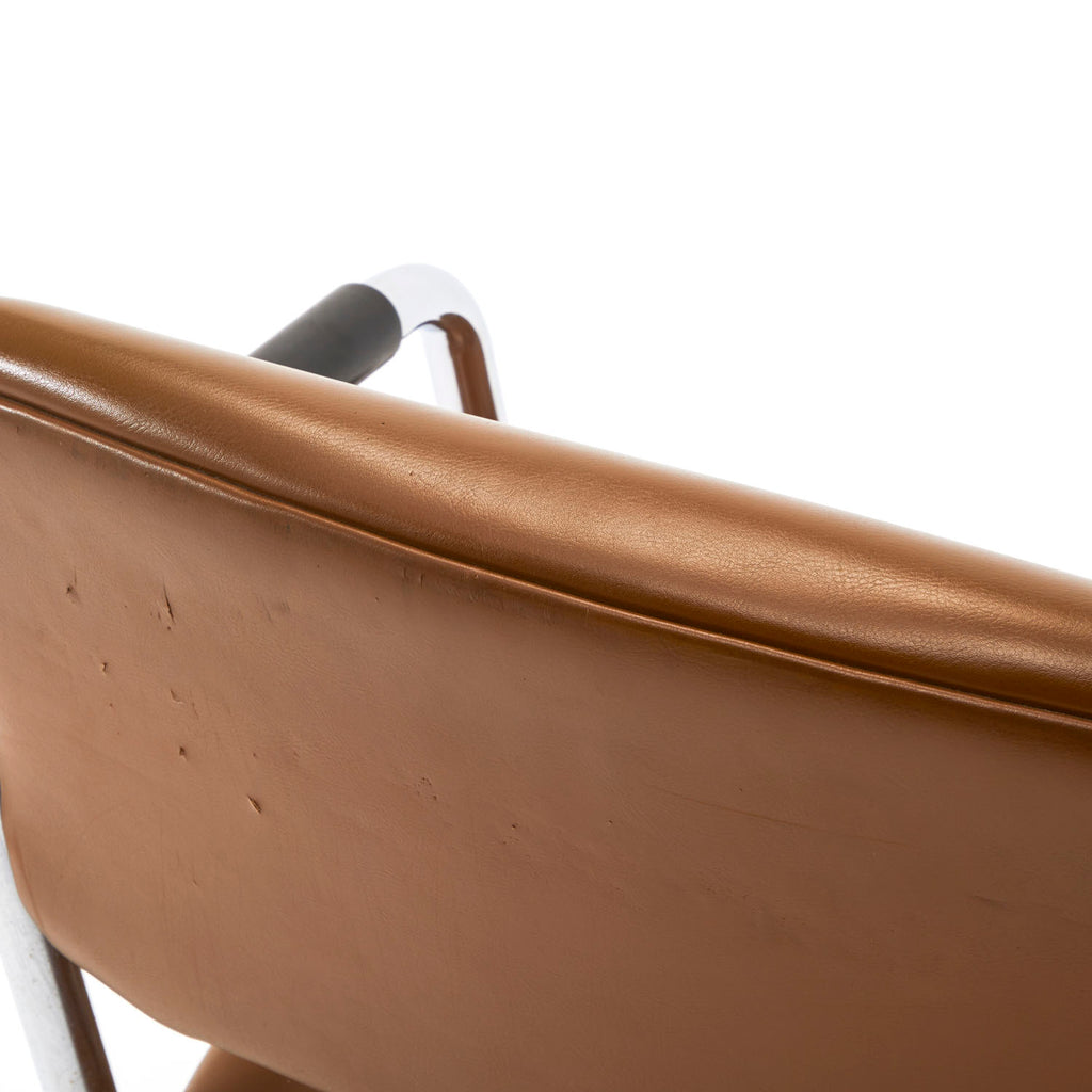 Brown Leather & Chrome Armchair