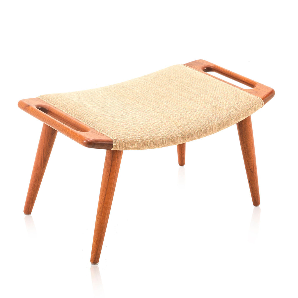 Tan Wool and Wood Ottoman