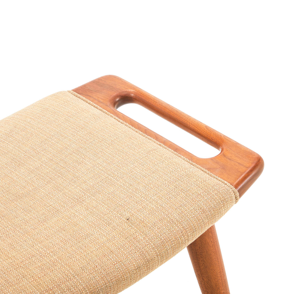 Tan Wool and Wood Ottoman