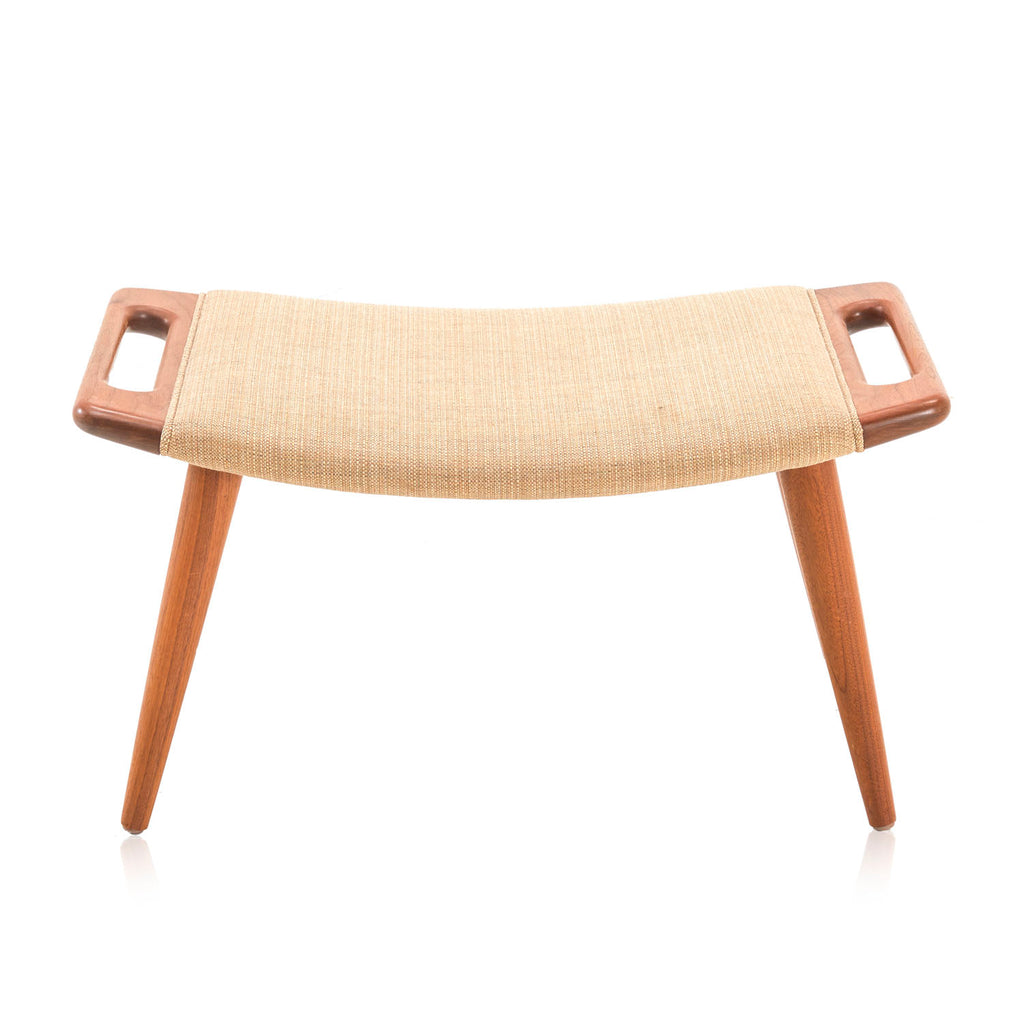 Tan Wool and Wood Ottoman