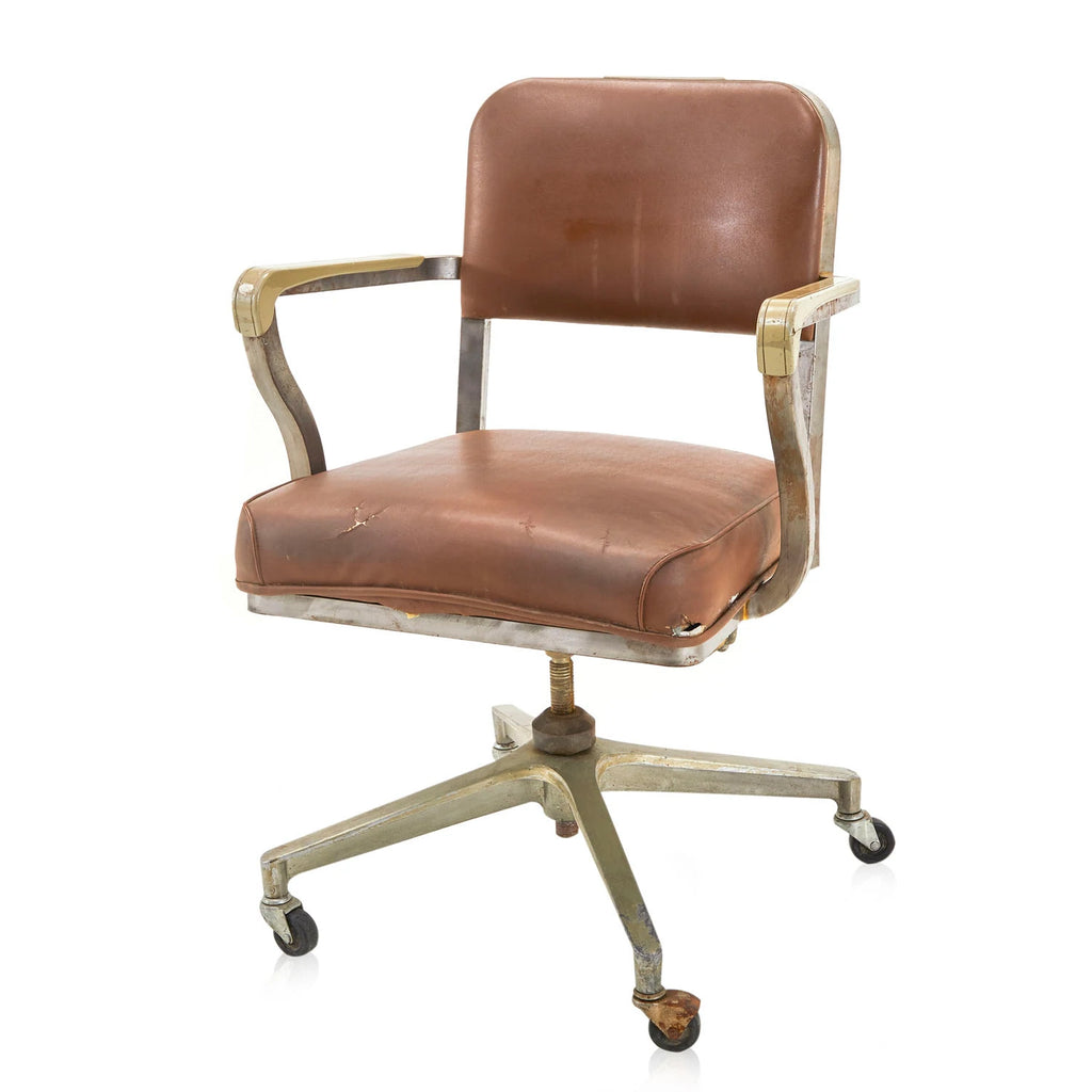 Vintage Brown Leather Aluminum Office Chair