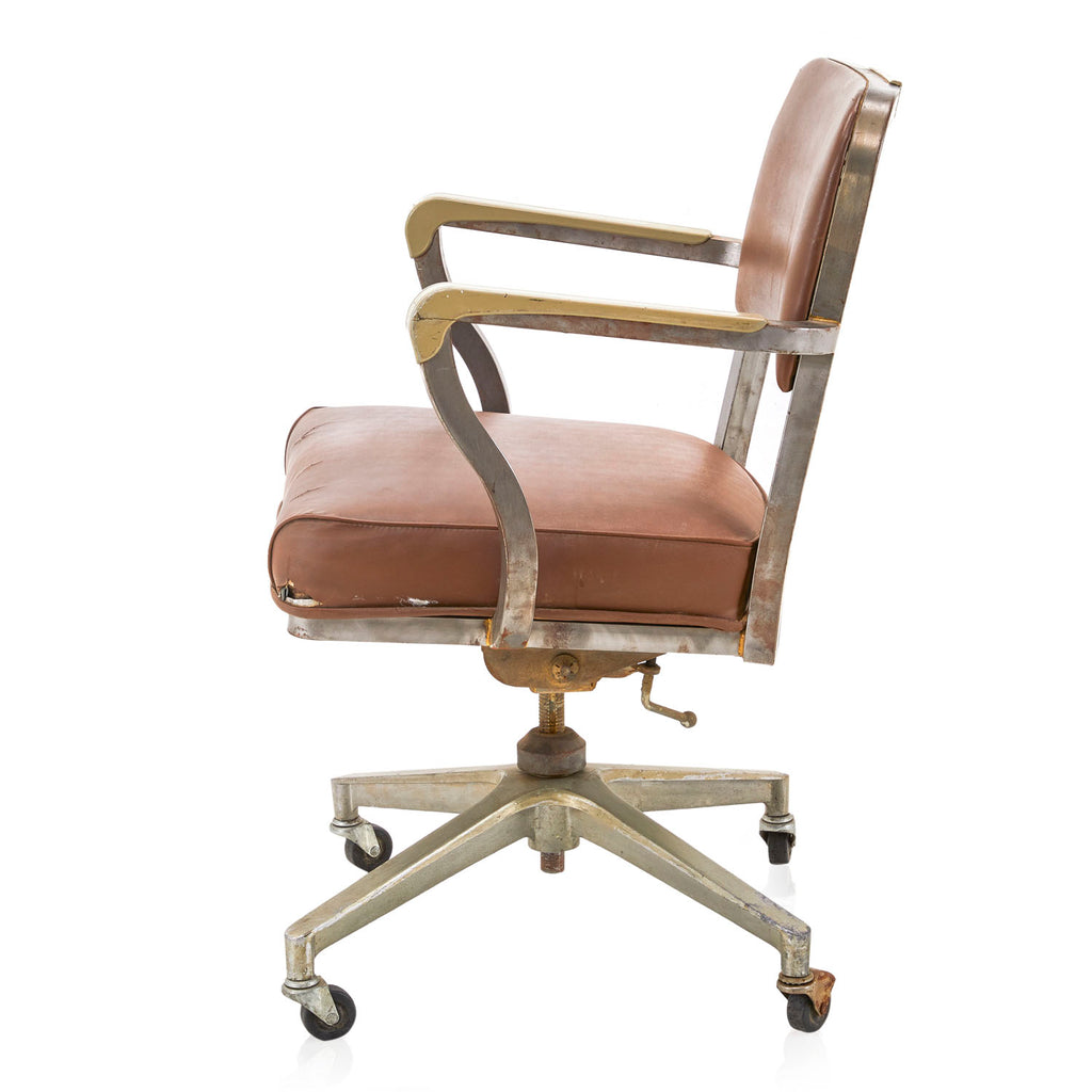 Vintage Brown Leather Aluminum Office Chair