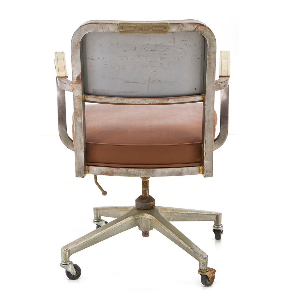 Vintage Brown Leather Aluminum Office Chair