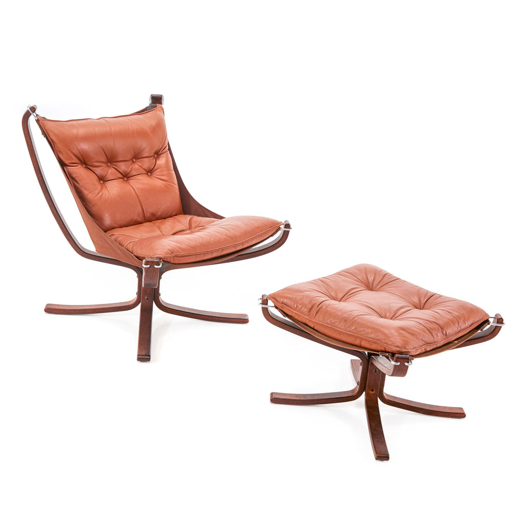 Brown Leather & Wood Falcon Lounge Chair
