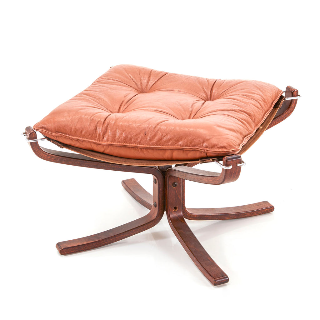 Brown Leather & Wood Ottoman