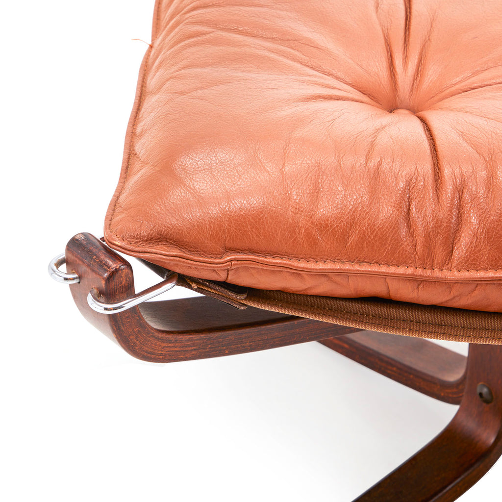 Brown Leather & Wood Ottoman