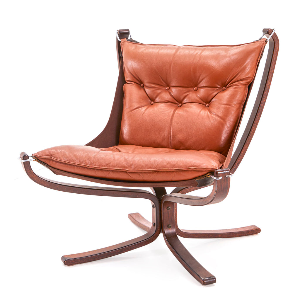 Brown Leather & Wood Falcon Lounge Chair