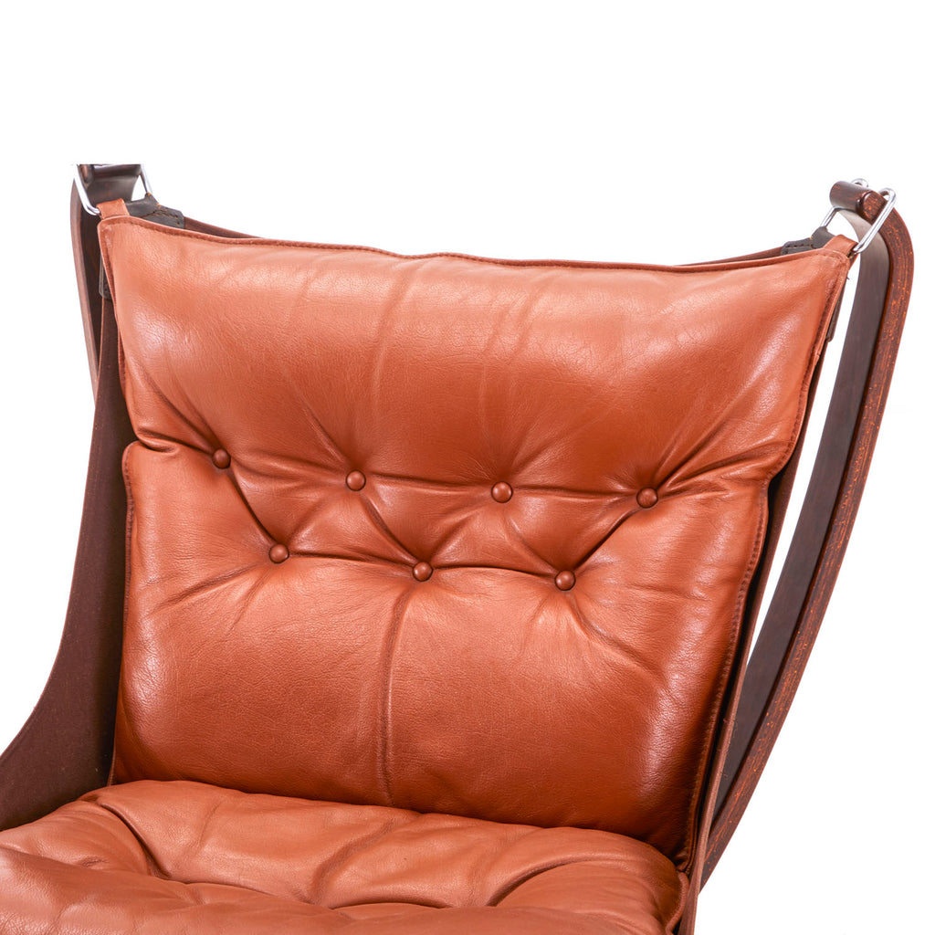 Brown Leather & Wood Falcon Lounge Chair